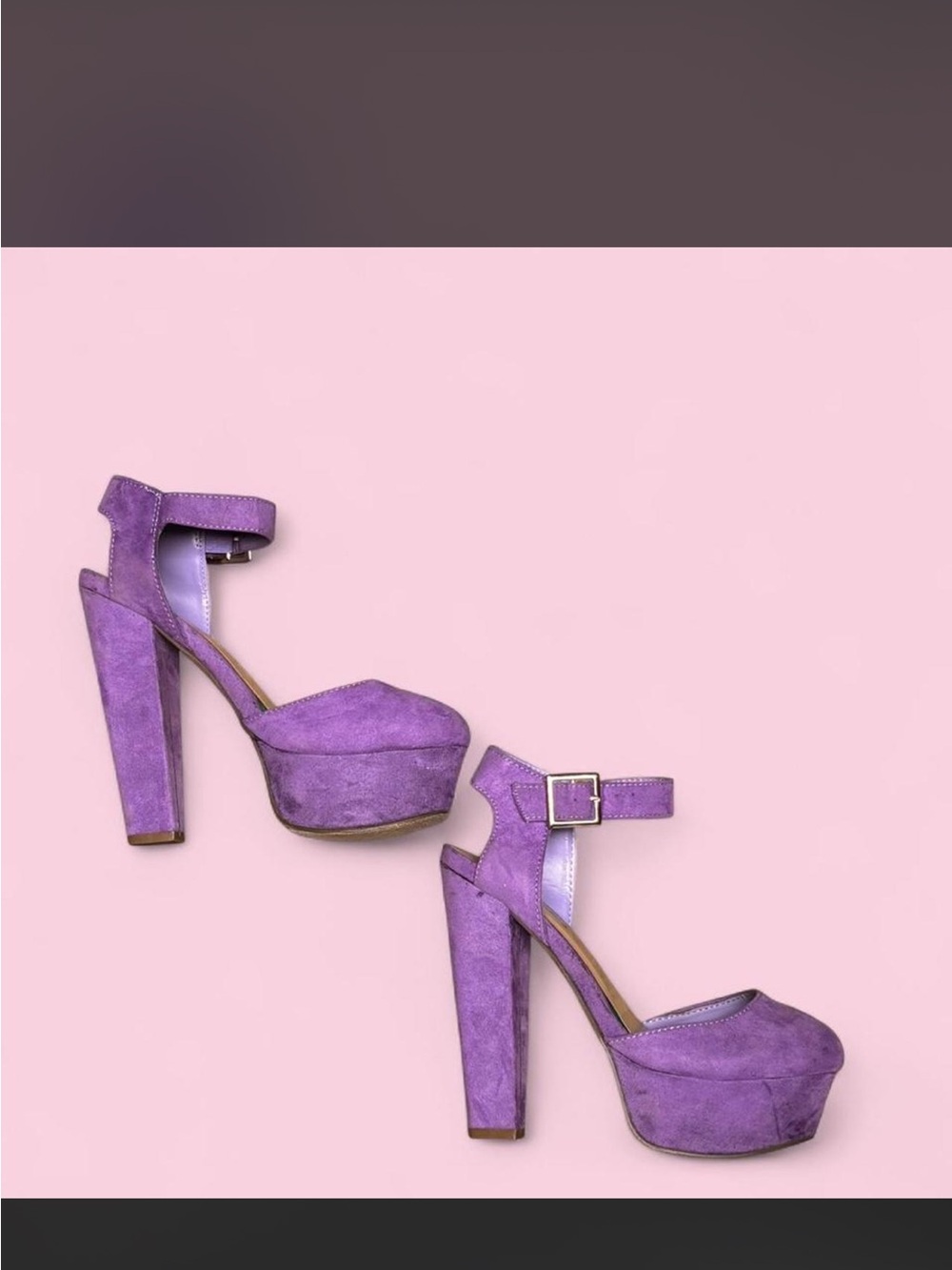 Breckelles Purple Suede Platform Ankle-Strap Heels